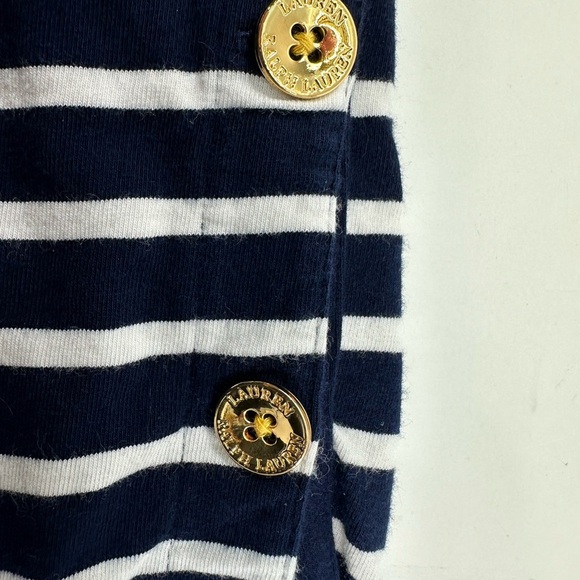 Ralph Lauren Midi Side Button Dress Size Small Long Sleeve White Navy Striped - Picture 6 of 8